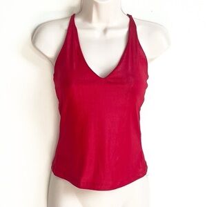Sexy Y2K Deep V Neck Liquid Solid Red Tank Cami Top Pullover Small Women’s